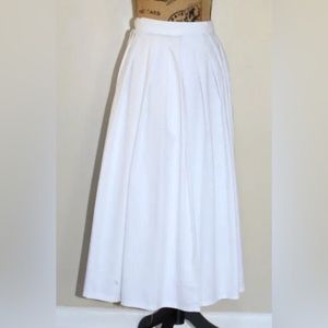Vintage Cottagecore White Cotton Pleated Tie Wrap Maxi Skirt Size L